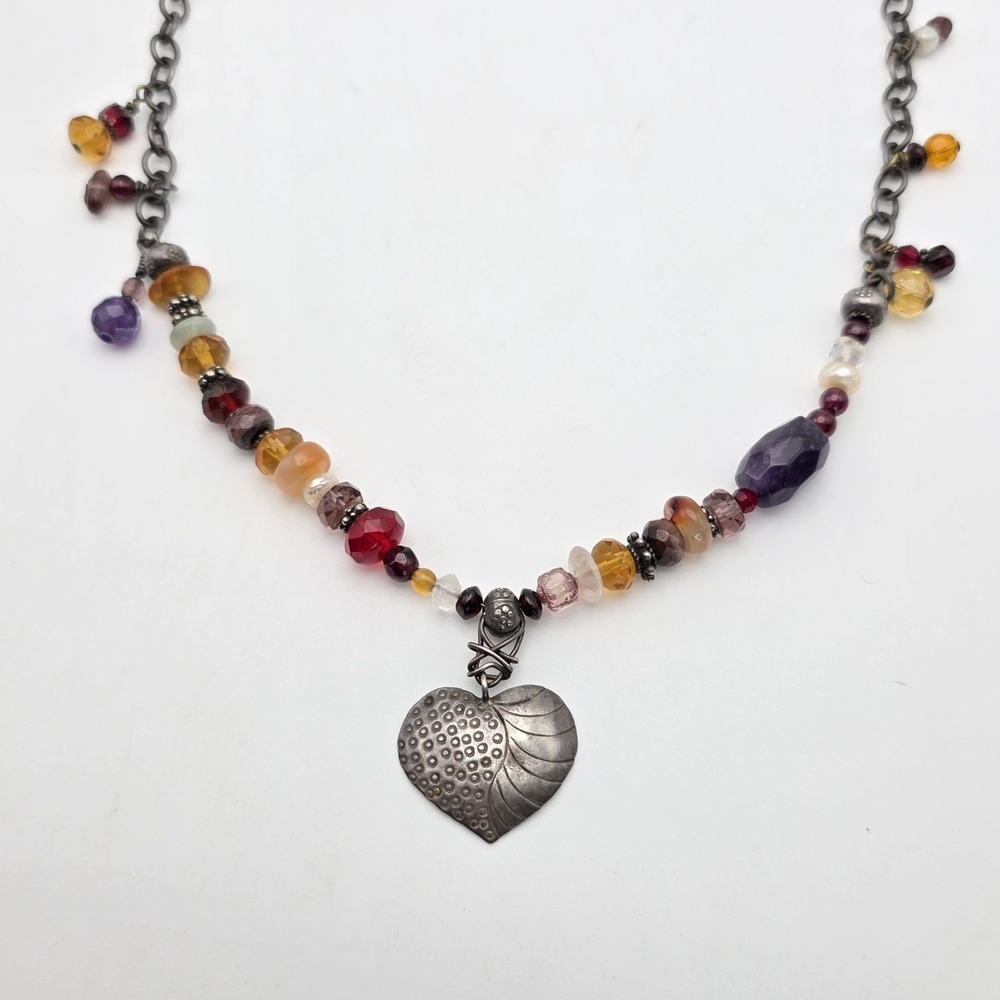 Garnet Amethyst Citrine Pearl Necklace Carnelian Agate 925 Sterling Silver 20"